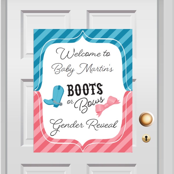 Editable PDF* Baby reveal door sign. Boots or Bows Sign. Boots or Bows Gender Reveal. Gender Reveal. He or She. Boy or Girl. Printable Sign