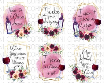 Paquete de frases de vino para sublimación digital / Arte mural de vino / Citas divertidas sobre vino / Citas PNG / Regalos inspiradores / Taza / Amante del vino / Camiseta para mamá