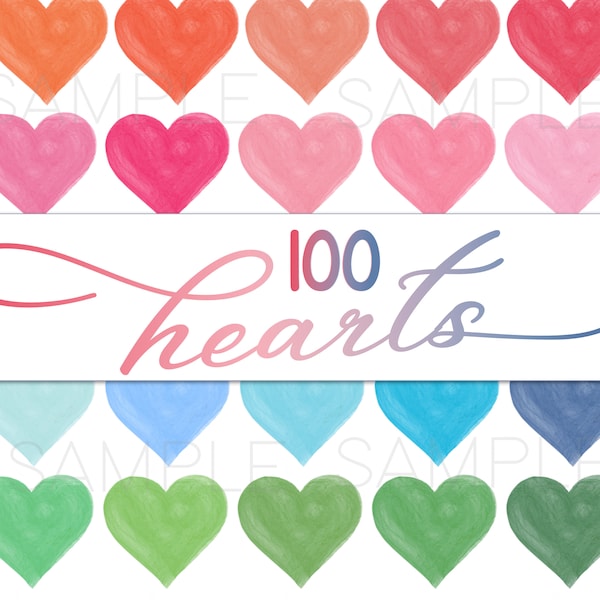 Digital PNG Watercolor Hearts File / Hearts Clipart / Watercolor Hearts / Colorful Hearts /Valentines Day Clipart / Chalkboard /Chalk Hearts