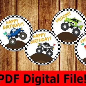 PDF* Monster Truck Cupcake Toppers. Monster Truck Party. Monster Birthday. Monster Trucks. Truck Party. Truck Decor. Monster Truck Stickers
