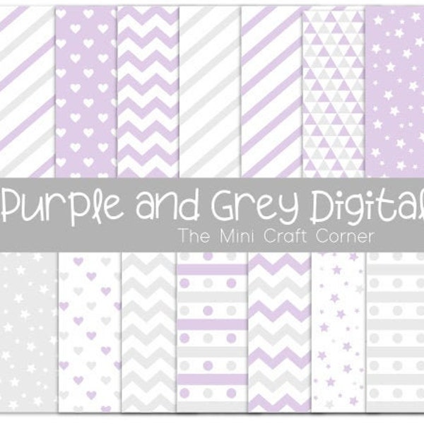 Purple and Grey Digital Paper / Purple Digital Paper / Grey Digital Paper / Baby Shower / Purple and Grey Nursery /Digital Paper /Paper Pack