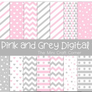 Pink and Grey Digital Paper / Pink Digital Paper / Grey Digital Paper / Baby Shower / Pink and Grey Nursery / Digital Paper / Paper Pack