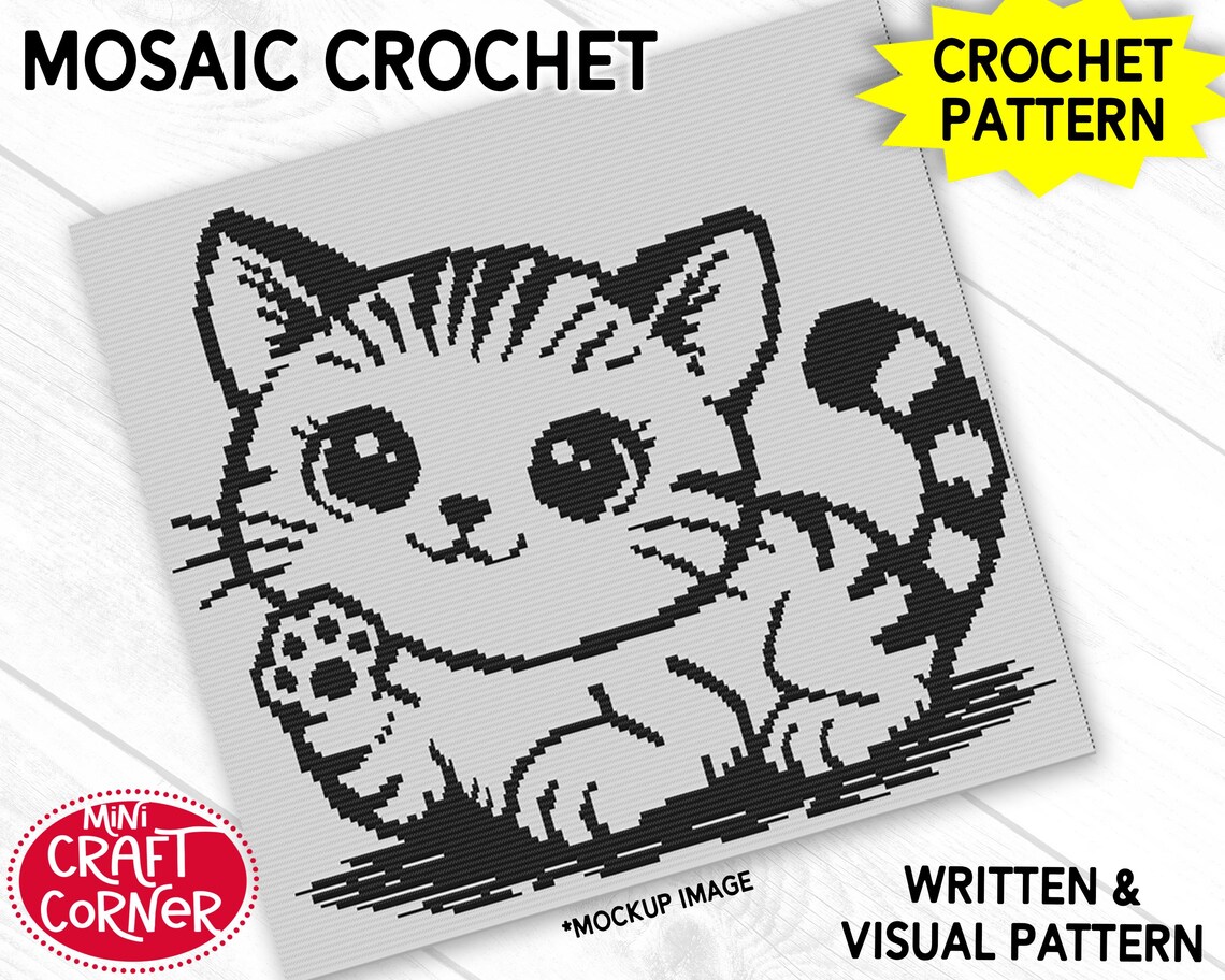Cute Kitten Mosaic Crochet Blanket Pattern PDF | Overlay Mosaic Crochet ...