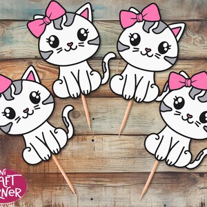 Cat Cupcake Topper | Kitty Birthday Party Decor | Cute Cat Cake Picks | Cat Themed Party Supplies | Meow Party Cupcake Toppers