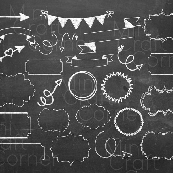 Digital PNG Chalk Outlines / Chalkboard Sign / Chalkboard Clipart / Chalkboard Frames / Chalk / Chalkboard Graphics / Frame Clipart / Arrows