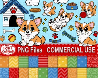 DIGITAL Corgi Clipart / Corgi Clipart Set / Puppy Clipart / Puppy Party / Dog Party Clipart / Dog PNG / Puppy PNG / Puppy Art / Dog Decor