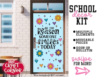 Be the Reason Someone Smiles Today, Door Decor Kit, Fun Classroom Door Decoration, Precut Bulletin Board Set, Teacher Decor