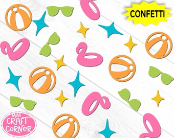 Swimming Party Confetti, Pool Party Table Decor, Beach Ball Floatie Sunglasses Confetti, Summer Birthday Decorations, Neon Birthday