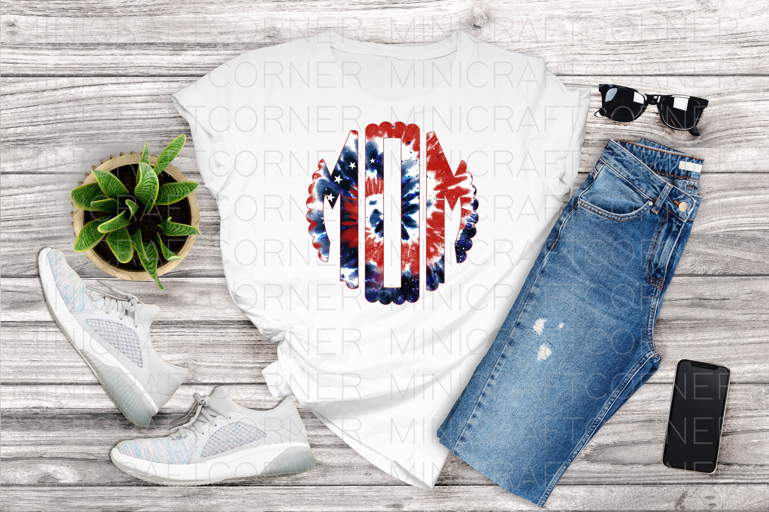 DIGITAL Tie Dye Red White and Blue Sublimation Monogram Letters ...