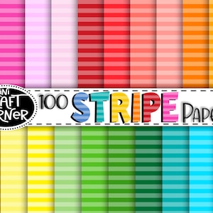 DIGITAL 100 Stripe Papers / Stripe Digital Paper / Colorful Stripes Paper / 100 Stripes Papers / Rainbow Stripe Digital Paper / Scrapbook