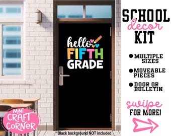 Hello Fifth Grade Bulletin Board Letters, Personalized Grade Level Cardstock Cutouts, Classroom Door Decor, Back to School Display