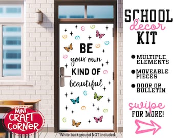 Be Your Own Kind of Beautiful Door Decor Kit, Butterfly Classroom Door Decoration, Precut Bulletin Board Set, Teacher Decor