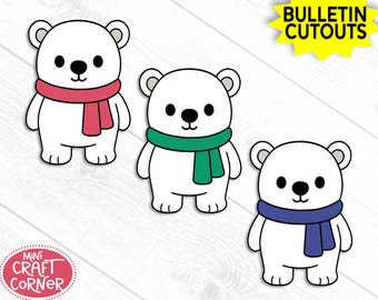 Polar Bear Die Cut, Polar Bear Paper Cutouts, Polar Bear Die Cuts for Crafts, Scrapbooking, Bulletin Board Decor, Kids Craft Supplies