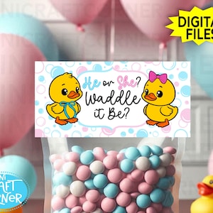 Waddle It Be Leckerli Beutel Topper – Ente Baby Shower druckbare Geschenkanhänger – Jungen oder Mädchen-Party-Dekor – Er oder Sie – Gender Reveal