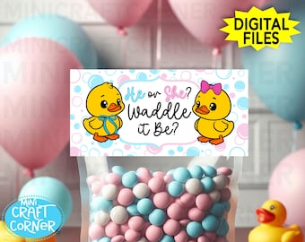 Waddle It Be Gender Reveal Treat Bag Toppers – Duck Baby Shower Printable Favor Tags – Boy or Girl Party Decor – He or She – Gender Reveal