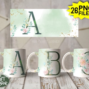 DIGITAL Sublimation Monogram Mug Design / Sublimation Mug / Alphabet Mug Design / Alphabet Mug Template / Monogram Mug / Valentine&#39;s Mug