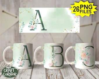 Design per tazza con monogramma a sublimazione DIGITALE / Tazza con sublimazione / Design per tazza con alfabeto / Modello per tazza con alfabeto / Tazza con monogramma / Tazza di San Valentino