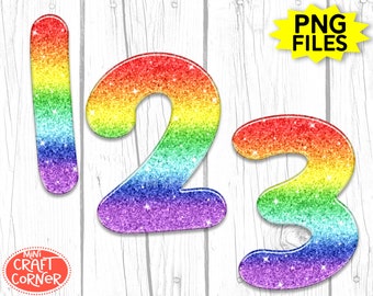DIGITAL Rainbow Glitter Numbers / Rainbow Numbers PNG / Numbers PNG / Sublimation Rainbow Numbers Print / Pride / Pride Font / Rainbow Font