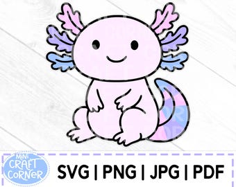Pastel Axolotl Svg Bundle, Axolotl Png Files, Cute Axolotl Clipart, Pdf Jpg Digital Download, Kawaii Animal Designs, Rainbow Axolotl