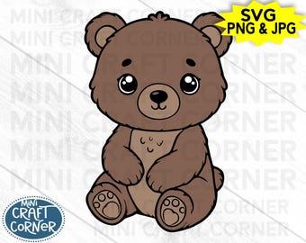 Clipart de oso DIGITAL / Oso sentado / Clipart de oso lindo / Clipart de oso bebé / Animales del bosque / Clipart del bosque / Fiesta en el bosque / Bosque