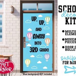 Up Up and Away Door Decor Kit | Hot Air Balloon Classroom Decoration | Precut Teacher Welcome Sign | Back to School Bulletin Board