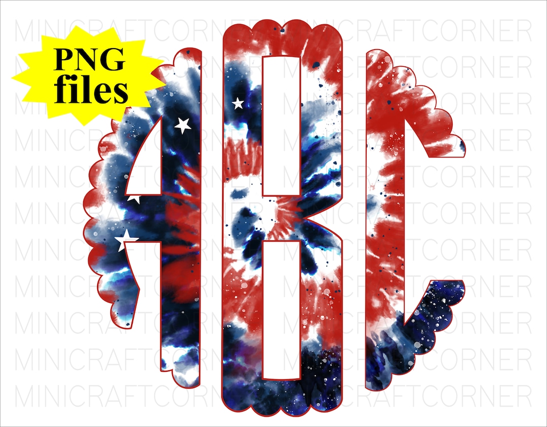 DIGITAL Tie Dye Red White and Blue Sublimation Monogram Letters ...