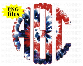 DIGITAL Tie Dye Red White and Blue Sublimation Monogram Letters / Monogram Letters PNG / Letters PNG /Sublimation Letters / Sublimation Font
