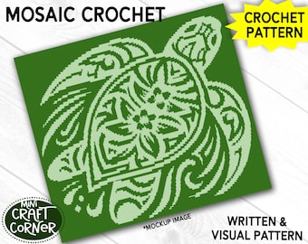 Patrón de mosaico de tortuga en crochet (PDF) / Patrón de manta de tortuga marina, afgano de mosaico de crochet superpuesto, diseño de animales marinos en crochet / Mosaico de crochet
