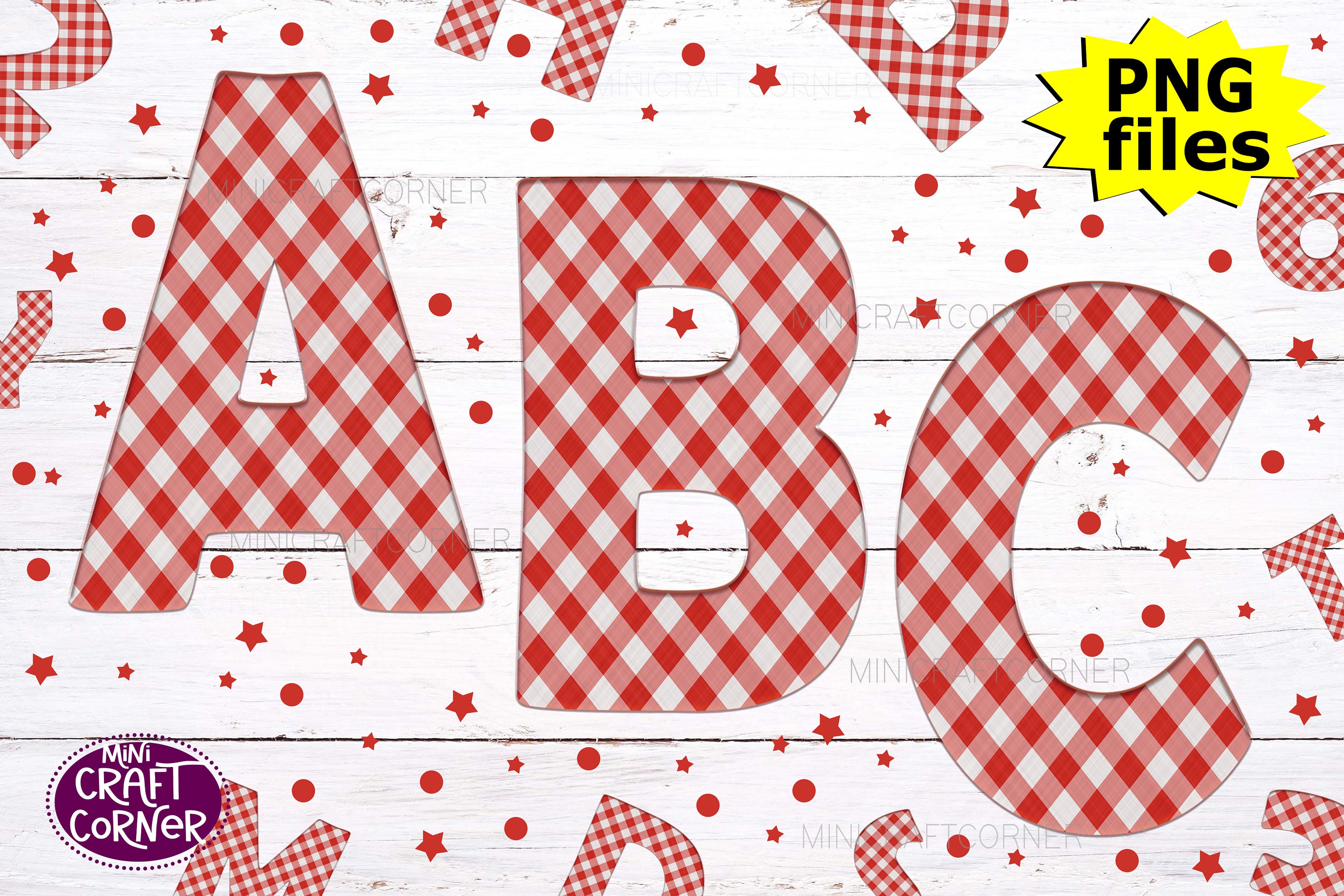 DIGITAL Red Gingham Print Letters / Gingham Letter PNG / Etsy