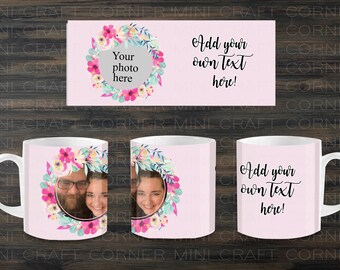 DIGITAL Sublimation Floral Photo Mug Design / Sublimation Mug / Sublimation Design / Mother's Day Mug / Grandpa Mug / Photo Mug / Mom Mug