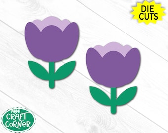 Tulip Die Cuts, Flower Die Cuts, Flower Paper Cutout, Floral Die Cuts for Crafts, Scrapbooking, Bulletin Board Decor, Spring Party Decor