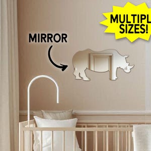 Rhino Shaped Mirror – Safari Wall Art for Nursery or Kids Room, Animal Jungle Decor, Acrylic Wall Mirror, Cute Wildlife Room Accent