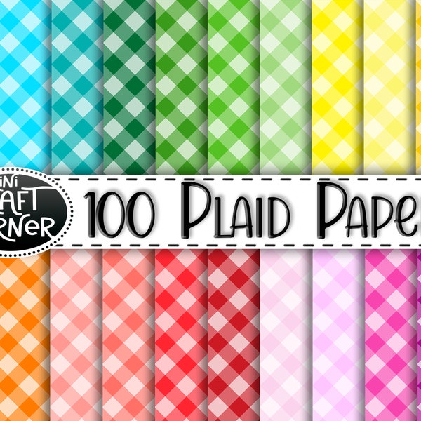 Plaid Digital Paper Pack / Digital Paper / Plaid Paper / Printable Paper / Stripe Paper / Rainbow Scrapbook Paper / Plaid Pattern /