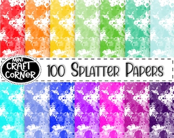 DIGITAL 100 Paint Splotch Papers / Paint Digital Paper / Colorful Paint Splatter Papers / 100 Splatter Papers / Rainbow Paint Paper