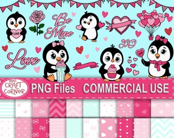 DIGITAL Valentine Penguin Clipart / Valentine Clipart Set / Penguin Graphic / Valentines Penguin / Spring Clipart / Valentin PNG / Penguin