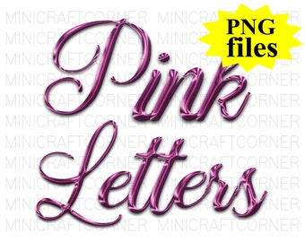 DIGITAL Pink Letters / Fancy Font PNG / PNG Letters / Png font / Fancy Pink Letters / Wedding Letters Font / Pink Lettering / Cursive Letter