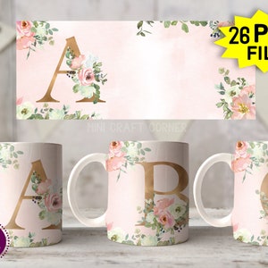 Diseño de taza de monograma de sublimación DIGITAL / Taza de sublimación / Diseño de taza de alfabeto / Plantilla de taza de alfabeto / Taza de monograma / Taza de San Valentín