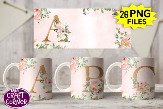 DIGITAL Sublimation Monogram Mug Design / Sublimation Mug / Alphabet Mug Design / Alphabet Mug Template / Monogram Mug / Valentine's Mug