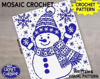 Snowman Mosaic Crochet Pattern PDF, Winter Crochet Blanket Pattern, Overlay Mosaic Afghan Design, Christmas Crochet Throw