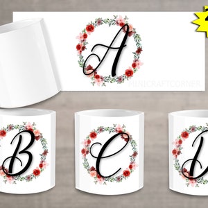 DIGITAL Sublimation Monogram Mug Design / Sublimation Mug / Alphabet Mug Design / Alphabet Mug Template / Monogram Mug / Valentine&#39;s Mug