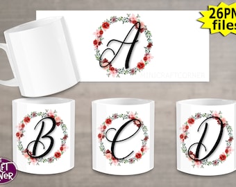 Design per tazza con monogramma a sublimazione DIGITALE / Tazza con sublimazione / Design per tazza con alfabeto / Modello per tazza con alfabeto / Tazza con monogramma / Tazza di San Valentino