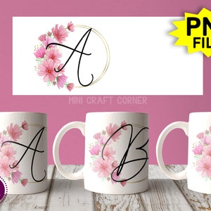 DIGITAL Sublimation Monogram Mug Design / Sublimation Mug / Alphabet Mug Design / Alphabet Mug Template / Monogram Mug / Valentine&#39;s Mug