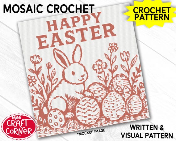 Easter Blanket Mosaic Crochet Pattern | PDF Crochet Afghan, Bunny and Egg Overlay Mosaic Blanket Pattern, Spring Holiday Crochet