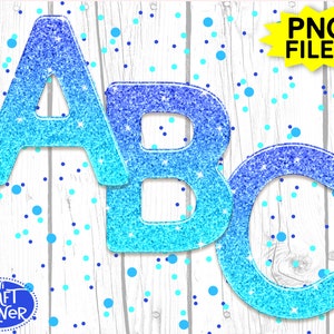 DIGITAL Blue Glitter Letters / Blue Letters PNG / Letters PNG / Sublimation Glitter Letters Print / Ombre Letters/ Glitter Font / Ombre Font