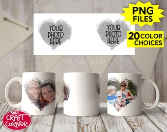 Photo Mug Sublimation Design: Heart Frame PNG (Digital Download)