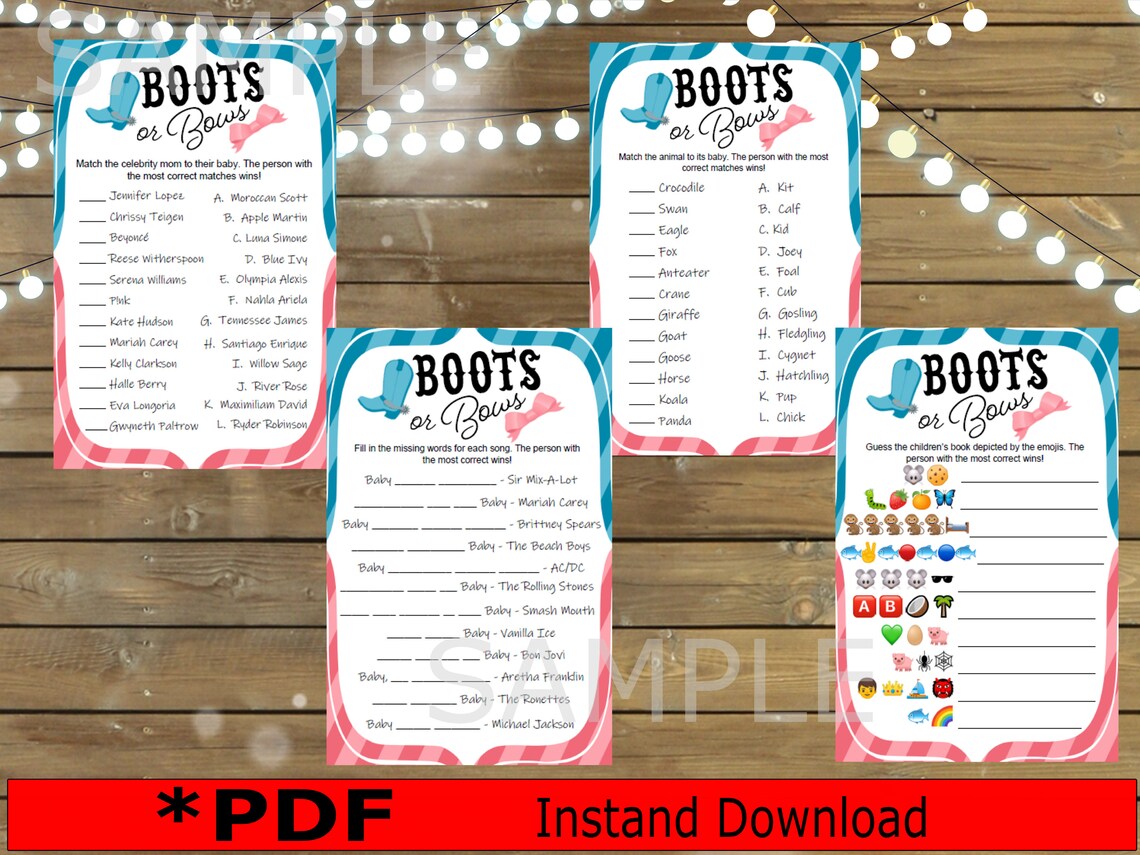 PDF Baby Reveal Games. Boots or Bows Party Game. Boots or | Etsy