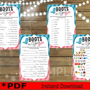 PDF* Baby Reveal Games. Boots or Bows Party Game. Boots or Bows Gender ...