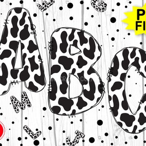 DIGITAL Cow Letters / Cow Letters PNG / Letters PNG / Sublimation Cow Print Letters / Western Letters / Doodle Letters / Cow Print Pattern
