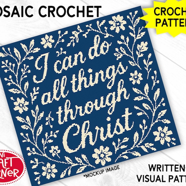 Todo lo puedo en Cristo Patrón de crochet mosaico PDF / Manta de crochet bíblica, diseño de crochet mosaico superpuesto / Crochet mosaico