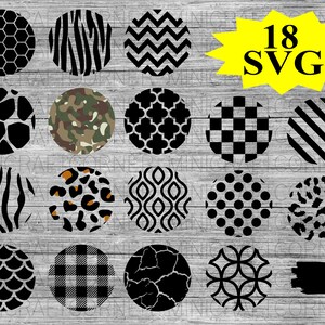 May include: Set of 18 black and white SVG designs for crafting projects. The designs include geometric patterns, animal prints, and abstract shapes.
